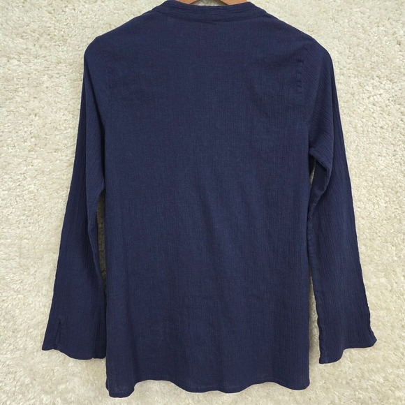 Lilly Pulitzer Shirt Womens Medium Blue Long Sleeve Tunic Embroidered Gauzy - Picture 8 of 12